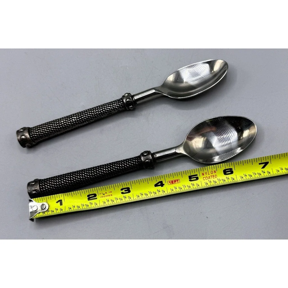Pottery Barn Antique Rope Spoons Silver Metal Twisted Handle Set of 2 India